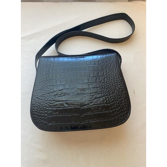 Genny Leather Shoulder Bag Black Croc Embossed Made in Italy Gold Hardware-Card - Picture 6 of 16